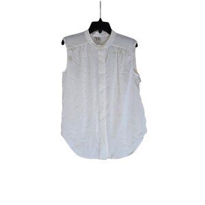 Worthington Womens Sleeveless Button-Front Blouse White Size S 100% Cotton